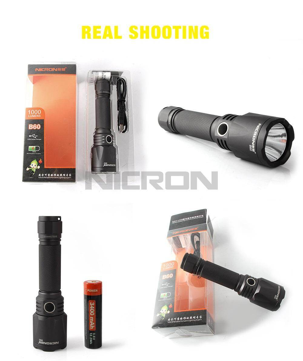 Đèn Pin NICRON B60 9W Đèn Pin LED Siêu Sáng Độ Sáng Cao Đèn Pin USB Di Động Chống Nước IPX8 1000LM B60