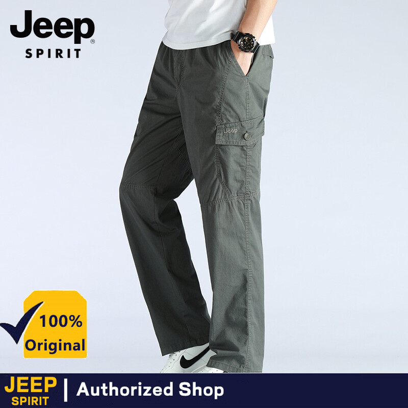  Jeep tinh thần của người đàn ông giản dị Quần bông dây rút quần thể thao ống đứng dáng rộng Quần túi hộp ngoài trời 