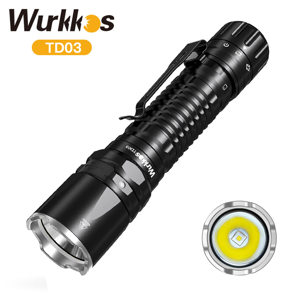 Wurkkos TD03 18650 Đèn pin chiến thuật có thể sạc lại sft40 USBC 1800lm công tắc quay Ngọn Đuốc ném 353M IP68 EDC tự vệ