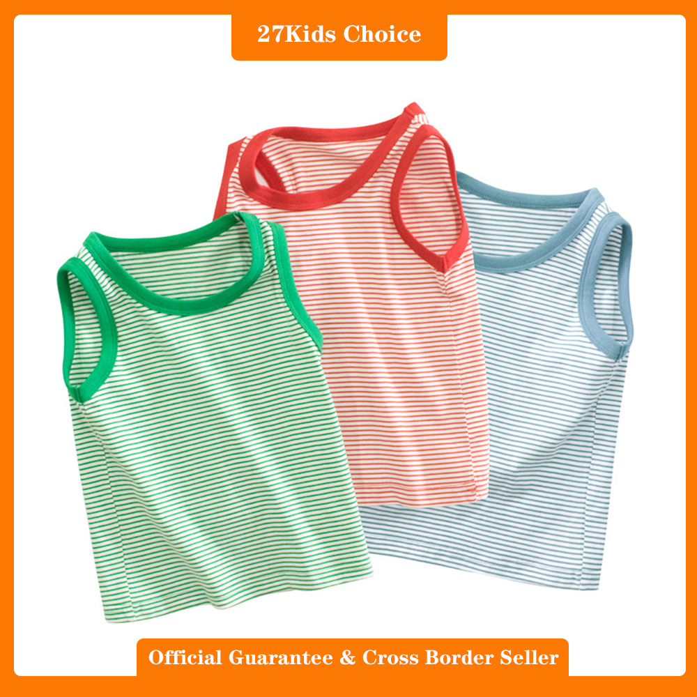 27Kids Choice 2024 Summer Children's Clothing New Children's Tank Top Boys' Baby Clothes Sleeveless Striped Bottom Shirt ราคา 175 บาท*ส่งฟรี