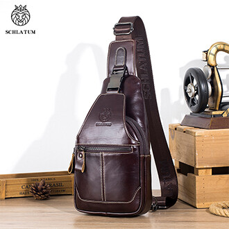 Schlatum da thật Túi đeo chéo người ngang ngực nam cổ điển mới nam bằng da bò trước Satchel