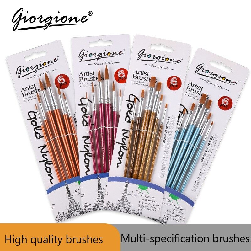 Giorgione bộ 6/12 cây cọ vẽ nghệ sĩ cán gỗ lông nylon tròn dùng cho sơn dầu acrylic cọ vẽ màu nước đồ dùng nghệ thuật