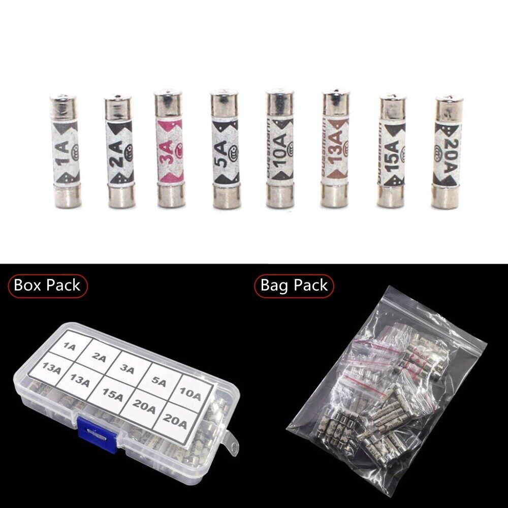 Bs 1362 6*25 mét điền cát bạo loạn cầu chì gốm 6x25 cầu chì 250v 1a 2a 3a 5a 10a 13a 15a 20a hộp gói 50 cái hoặc túi gói 40 cái