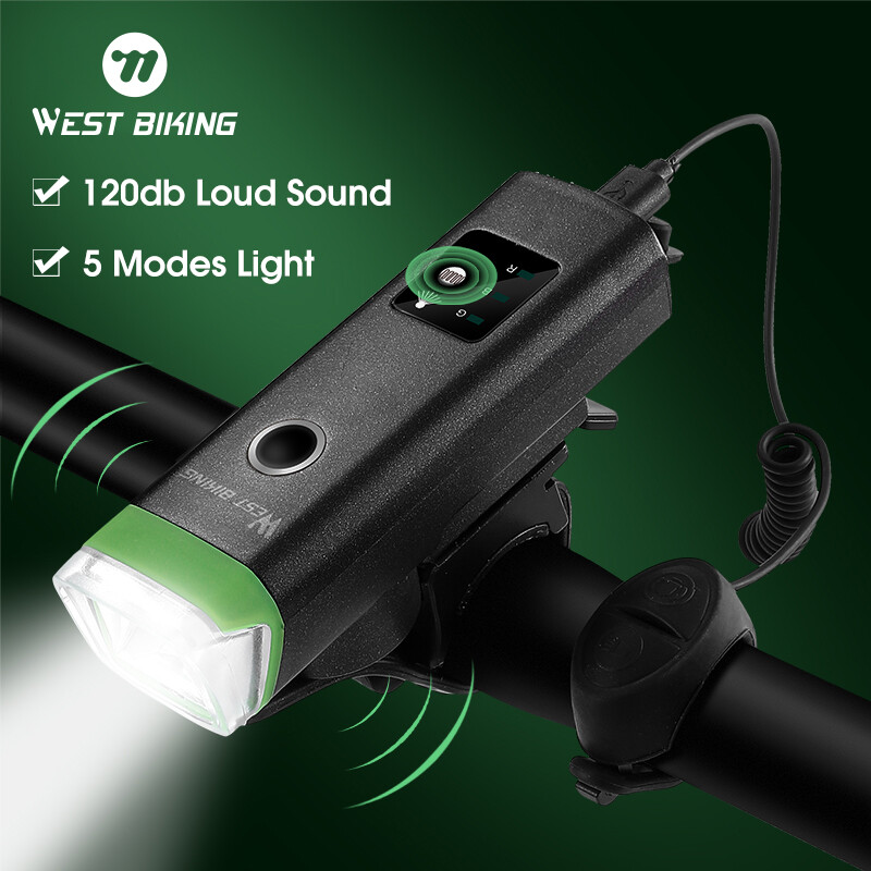 Tây Biking Đèn LED Xe Đạp Có Thể Sạc Qua USB Đèn Pin Xe Đạp Đèn Xe Đạp Với Còi Cảm Biến Tự Động Đèn Pha Đi Xe Đạp