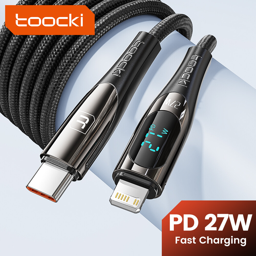 Toocki Cáp Cáp Lightning Cáp sạc nhanh USB C sang Lightning C nhanh Pd 27W với dây cáp truyền dữ liệu màn hình hiển thị kỹ thuật số cho iPhone 14 13 12 11 Pro Max XS XR X 8 iPad macbook