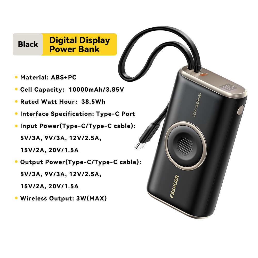 Essager Xách Tay 10000MAh Màn hình hiển thị kỹ thuật số Pin sạc dự phòng với 3W Sạc Không Dây Cho Iw