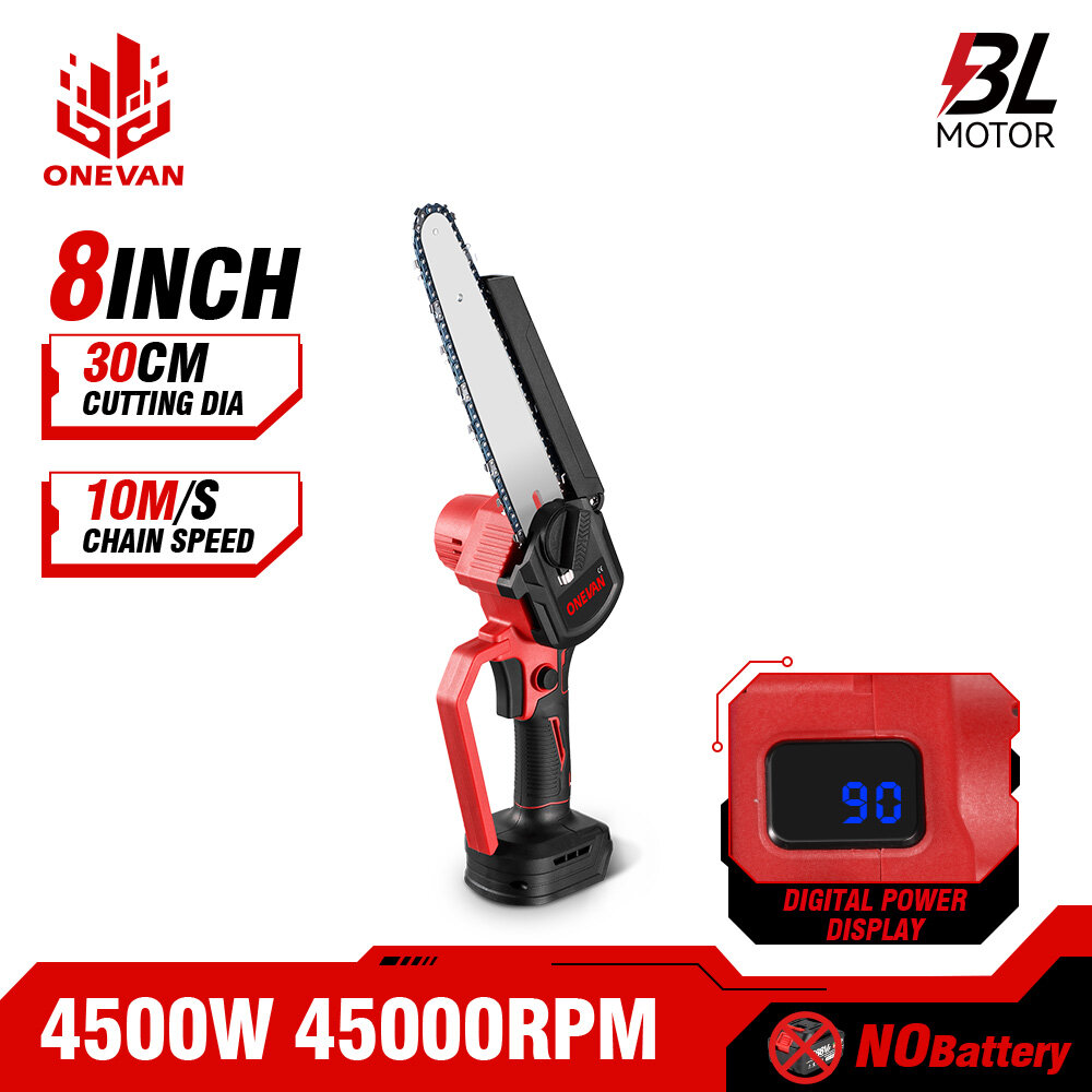 Máy cưa xích điện không chổi than ONEVAN 8 inch có bình dầu 45000 vòng/phút Máy cưa xích cầm tay không dây Công cụ cắt gỗ cho pin Makita 18V