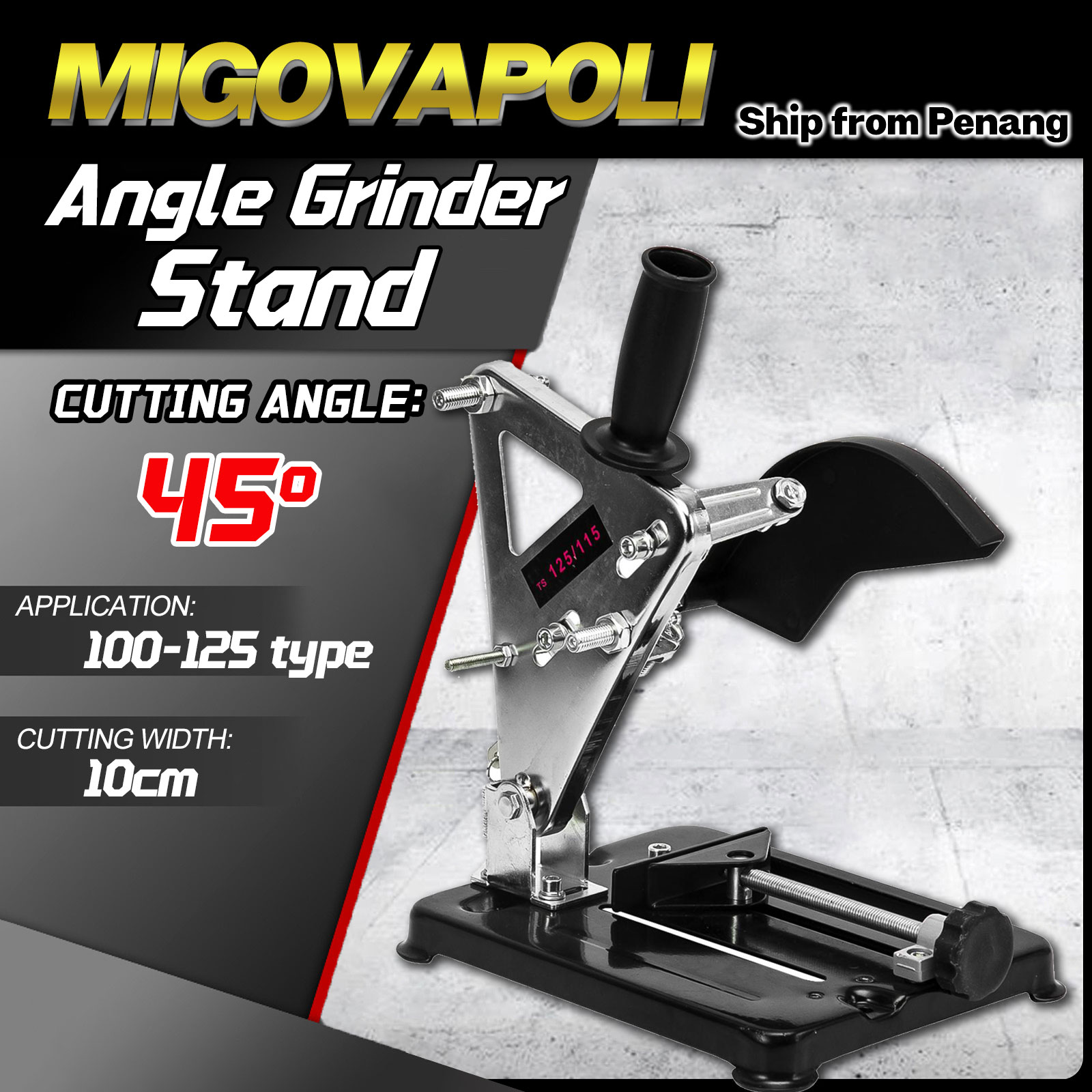 Angle Grinder Stand & Protective Cover – Adjustable 0-45° Cutting Bracket For 100-125mm Grinders, Includes Blades & Dust Bag