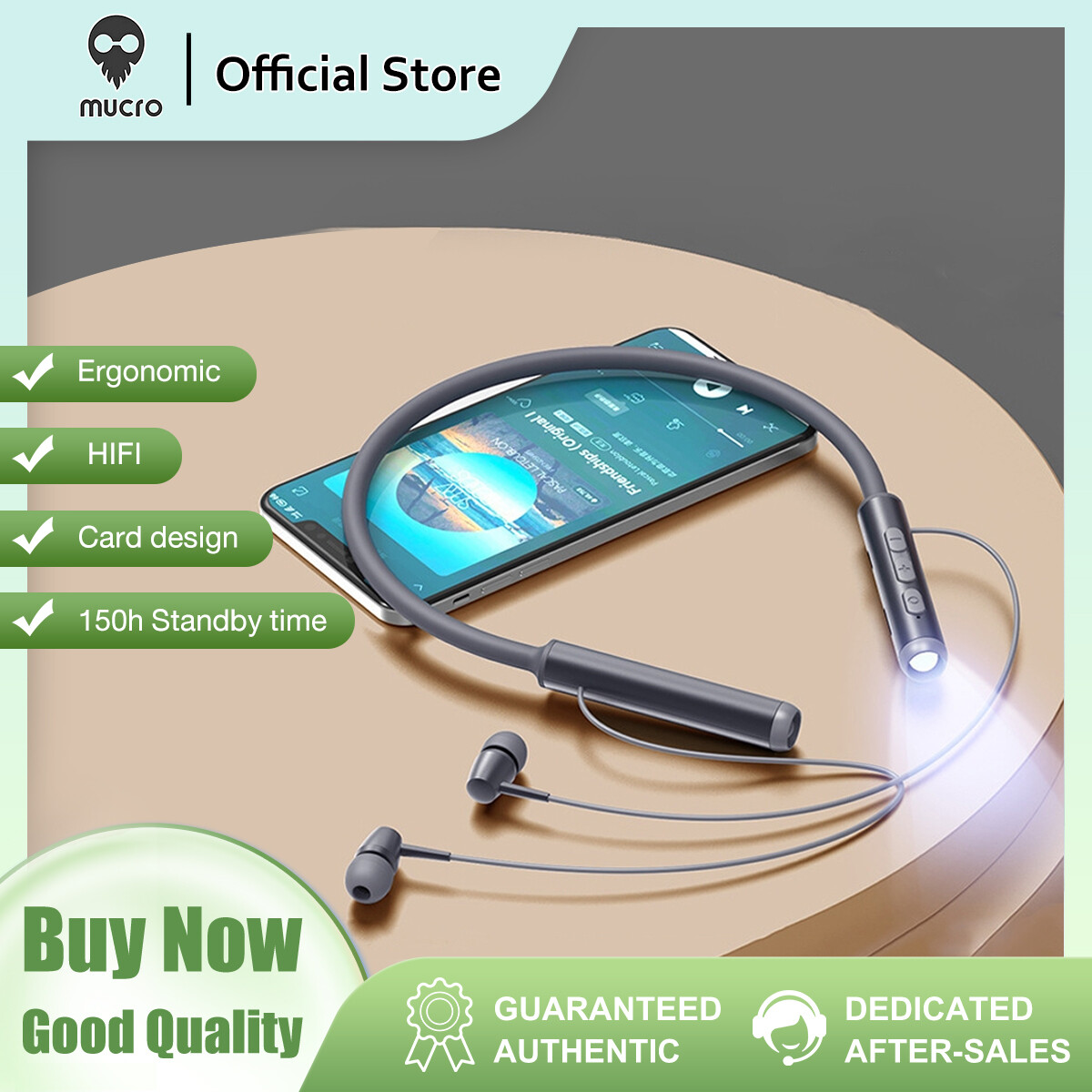 Mucro YY-708 Neck Hanging Noise Reduction Card Bluetooth Sports Headset with Flashlight Function ราคา 307 บาท*ส่งฟรี