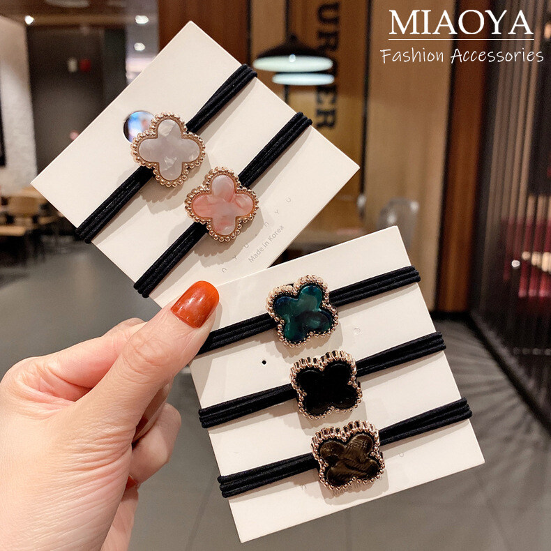 MIAOYA Fashion Jewelry Shop 3 Pics Dây cao su cho nữ Thiết kế cỏ bốn lá Dây buộc tóc cho học sinh Quà sinh nhật đẹp