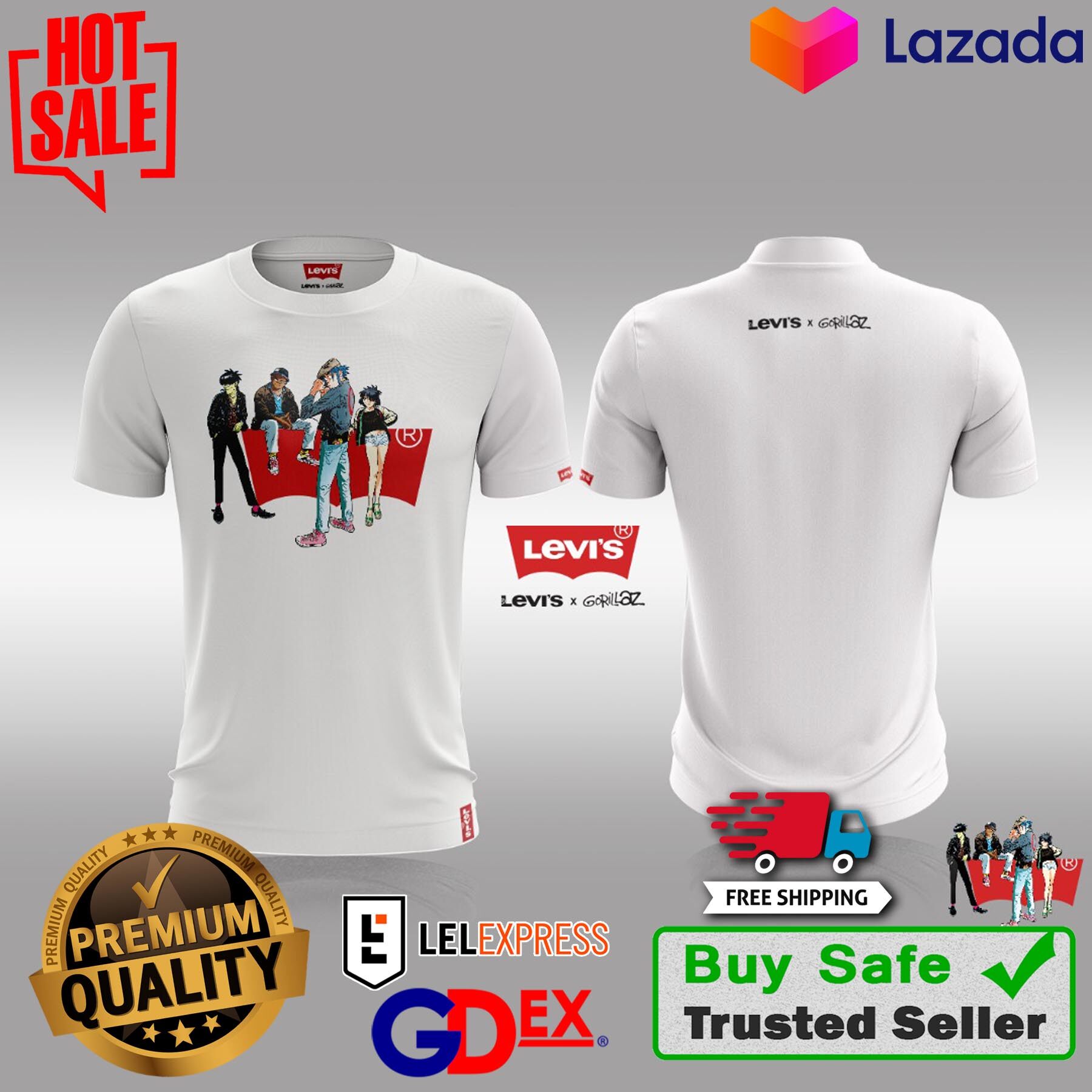 New Arrival] T-Shirt Levis X Gorillaz Premium size XS - 5XL | Lazada