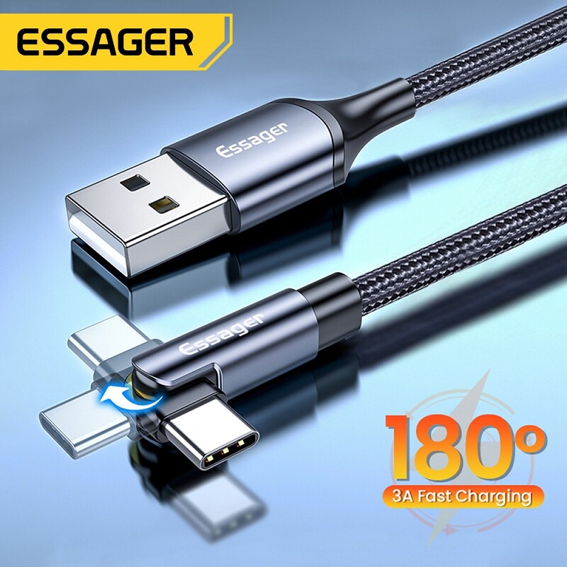 Essager cáp usb type c cho xiaomi realme samsung 3a cáp sạc nhanh usb-c cáp điện thoại di động xoay 180 ° dây dữ liệu
