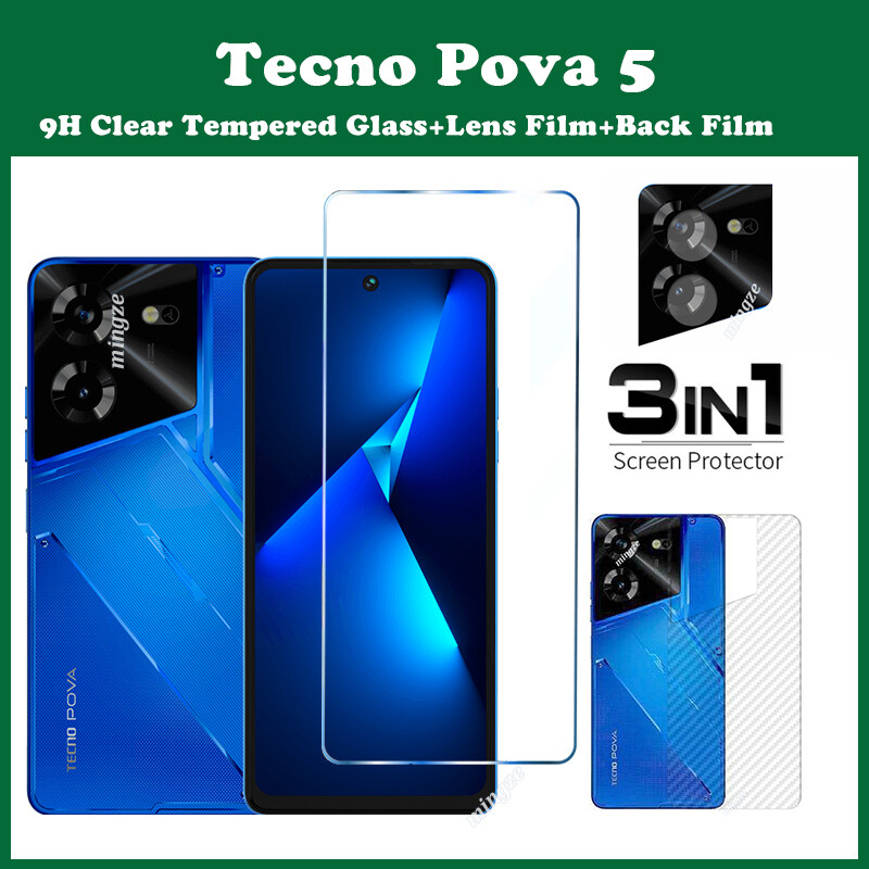 3in1 cho TECNO pova 5 Phim kính cường lực TECNO pova 5 Pro 5g miếng bảo vệ màn hình + Tấm dán bảo vệ ống kính + miếng phim dán sau