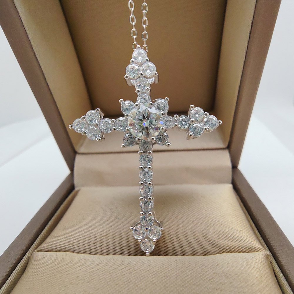 0.5/1CT moissaniste dây chuyền hình thánh giá cho phụ nữ S925 trang sức bạc cưới tiệc kỷ niệm quà tặng