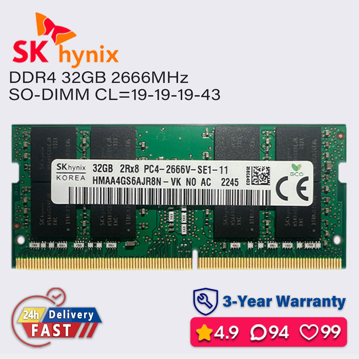 Sk Hynix Ddr4 16Gb Sodimm 2666Mhz High Speed Laptop Ram Module