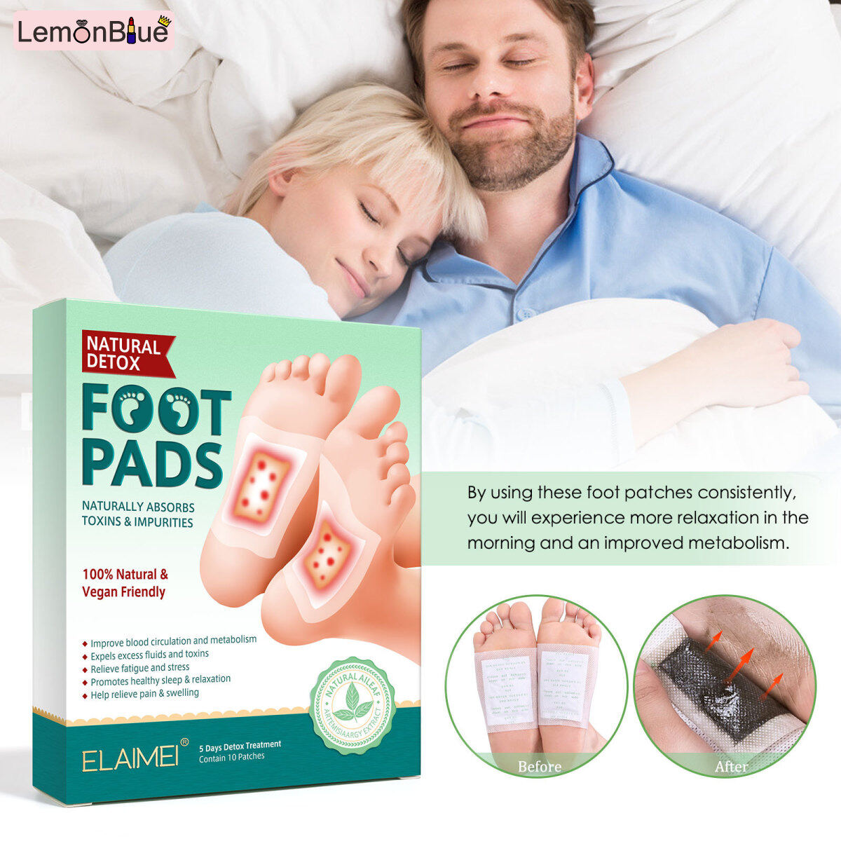 Gambar LemonBlue Detox Foot Patches Natural Bamboo Vinegar Foot Care Patch for Relieves Body for Relieves Body Pressure Toxins   Improves Sleeping Natural Bamboo Vinegar Foot Care Patch Detox Foot Patches