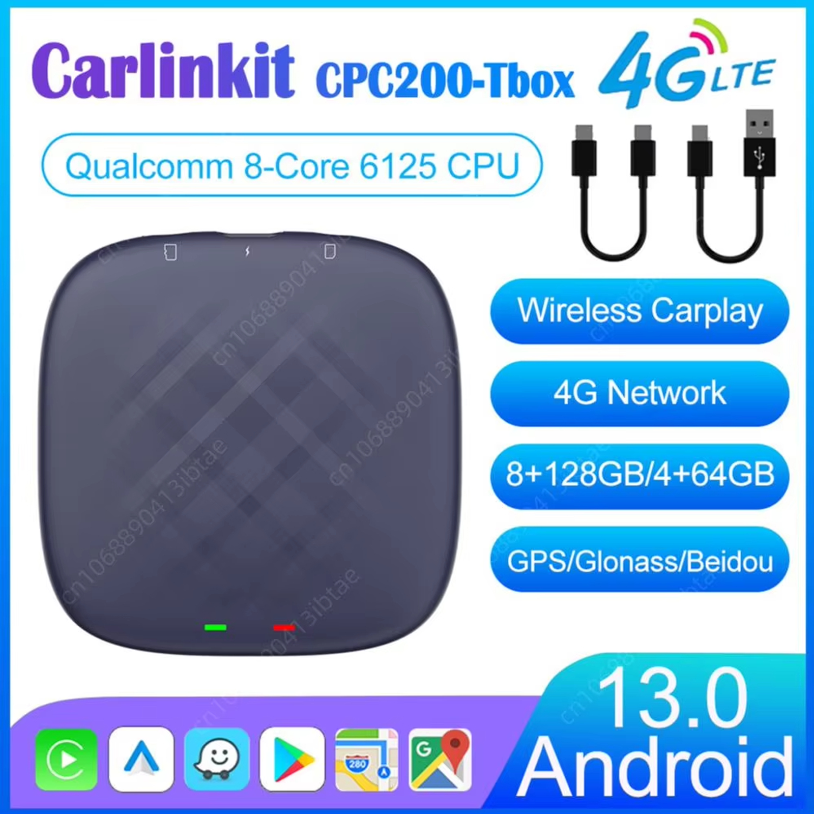 CarlinKit TBOX PLUS CarPlay AI Box Android 13 Wireless CarPlay Android Auto Qualcomm QCM6125 Dual Bluetooth 8-Core GPS 4G Wifi ราคา 4,240 บาท*ส่งฟรี