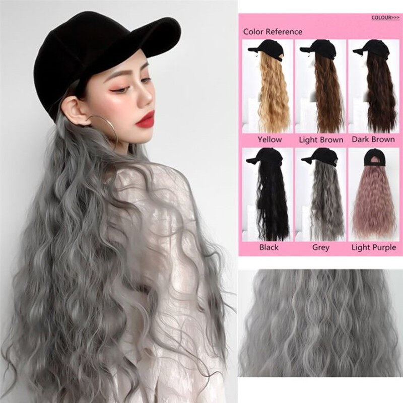 Tóc giả xoăn dài cho nữ 68cm có mũ bóng chày dành cho phụ nữ làn sóng lớn cho nữ thời trang tự nhiên dài tóc giả mở rộng