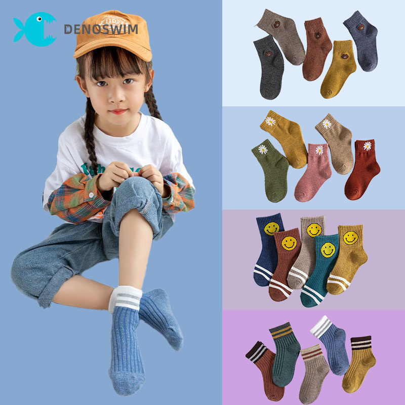 5 Pairs lot Knitted Baby Socks Soft Cotton Toddlers Kids Autumn Winter