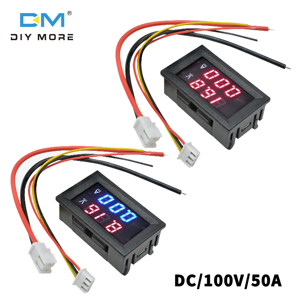 Diymore Mini Digital Voltage Meter Dòng điện kế DC100V 10A/50A DC/100V/10AHiện tại Tester Màn hình LED 0,28 inch Double Red Blue