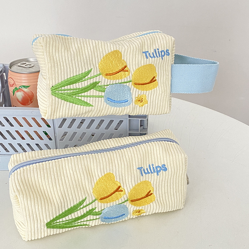 Hộp bút văn phòng phẩm nghệ thuật vải hoa tulip dễ thương hộp văn phòng phẩm di động túi đựng văn phòng phẩm hàn quốc dung tích lớn túi đựng mỹ phẩm đi học túi đựng