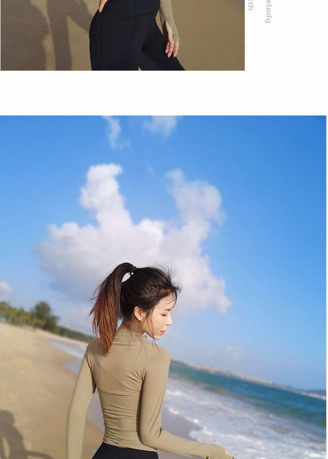 SUPERFLOWER Frauen Sport Shirts Einfarbig Reißverschluss Hohe Elastische Gym Yoga Top Atmungsaktive Langarm Sexy T-Shirts_voghion.com