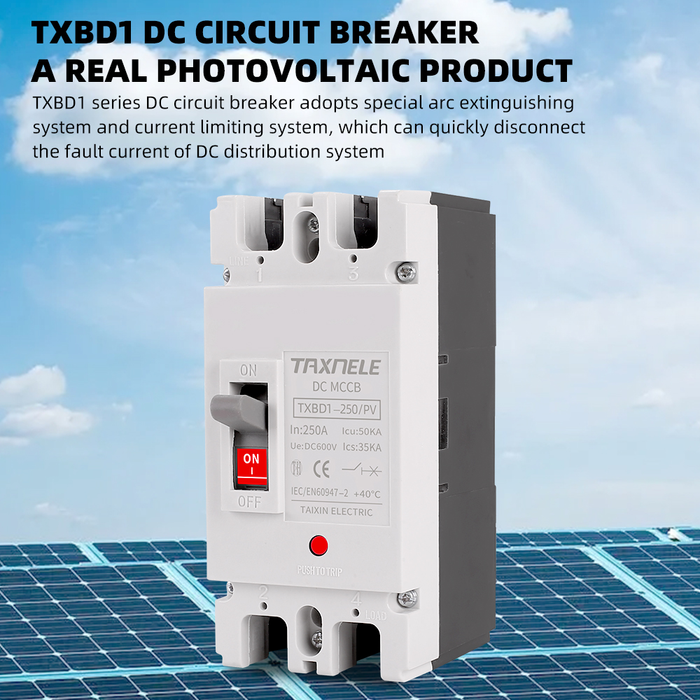 Cầu dao năng lượng mặt trời 600 2p dc vỏ đúc v dc mccb 125a 250a công tắc bảo vệ quá tải bảo vệ cho quang điện năng lượng mặt trời