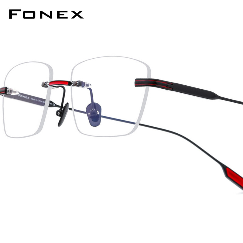  FONEX Titan nguyên chất Gọng kính người đàn ông thiết kế thương hiệu không Khung dáng vuông không viền kính mắt phụ nữ kinh doanh Nhật Bản chất lượng cao siêu nhẹ tùy chỉnh kính mắt cho mắt 85643 