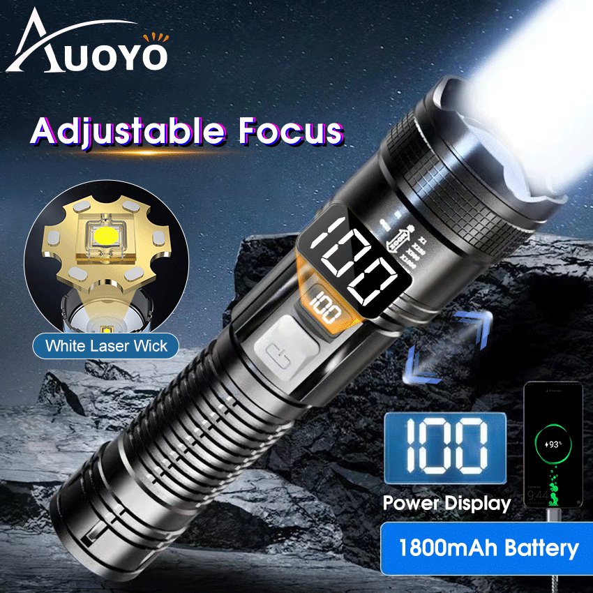 Auoyo đèn phin siêu sáng led flashlight pin trâu Đèn pin ngoài trời ánh sáng mạnh đa chức năng đèn pin LED hiển thị điện đèn pin ngoài trời Đèn Cắm Trại Ngoài Trời ngoài trời không thấm nước đèn pin