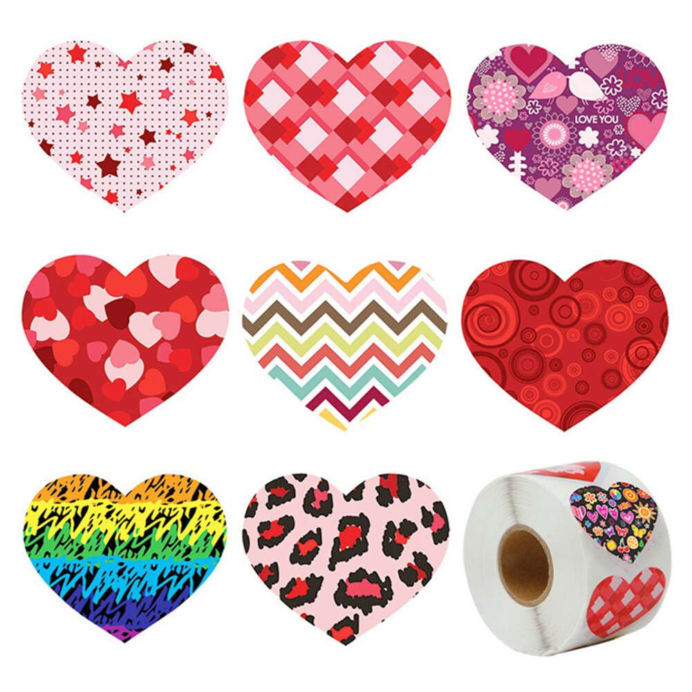 1.6 x 1.5 Inch LUCKIPLUS 3PCS Heart Shaped Stickers Roll Valentines Day Sticker Adhesive Label 720 Stickers Total Roll 