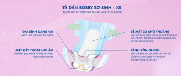 Bỉm - Tã dán sơ sinh Bobby Siêu thấm - Khô thoáng size XS - 72 miếng (Cho trẻ sơ sinh - 6kg)