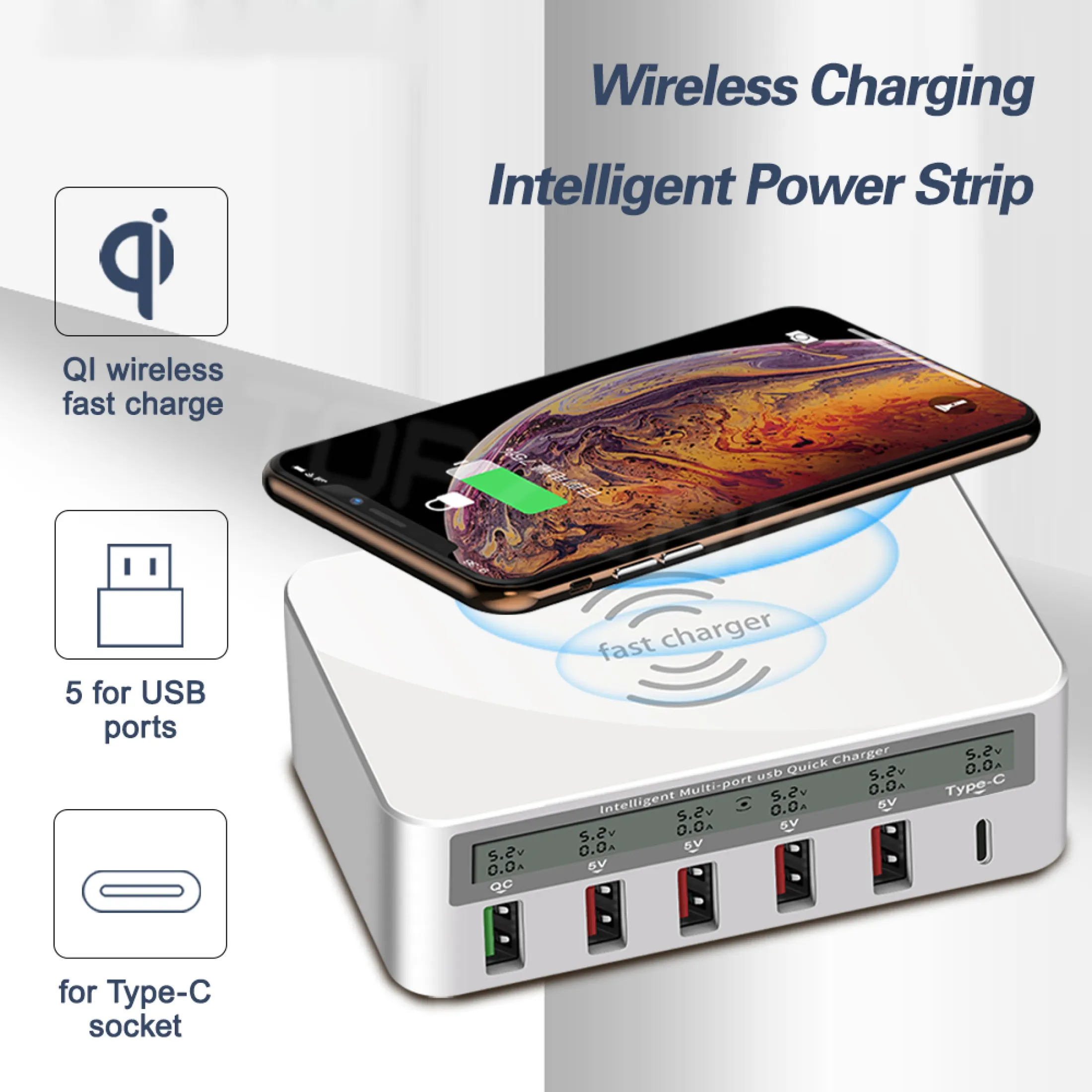 ELECPOINT 818F 6 in 1 Fast Charger Multi-ports Wireless Charger USB C Type C Quick Charge QC3.0 Phone Charging Station For Iphone/Xiaomi | Lazada Singapore