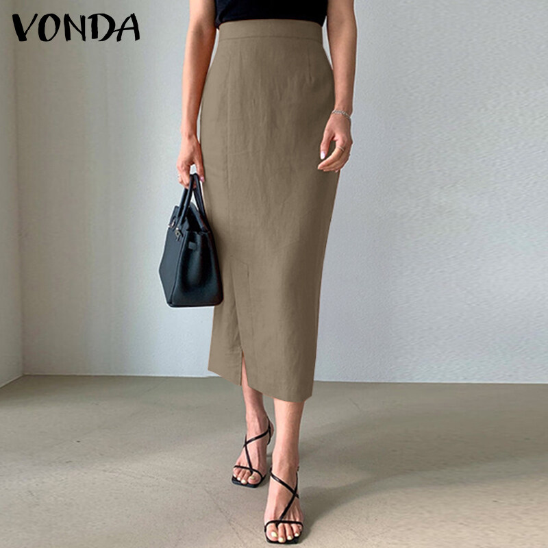 VONDA Women High Waist Elegant Party Skirt Casual Pleated Long