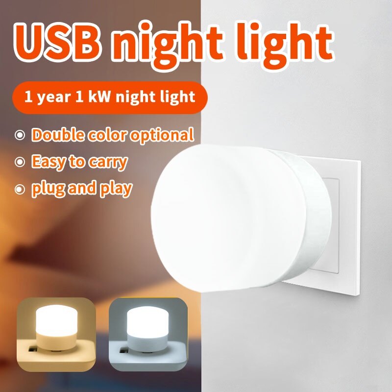Polocat1-50 chiếc đèn Phích cắm USB Đèn Ngủ Led Mini Đèn ngủ USB Đèn đọc sách USB sạc ngân hàng đèn điện đèn bảo vệ mắt đọc sách tròn