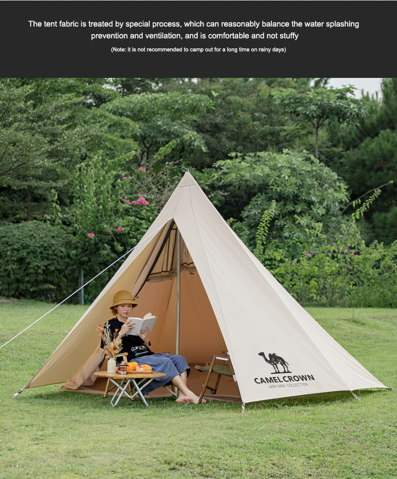 CAMELCROWN Camel Outdoor Camping Indian Tent Portable Folding Large Pyramid Cotton Tent Rainproof · v25