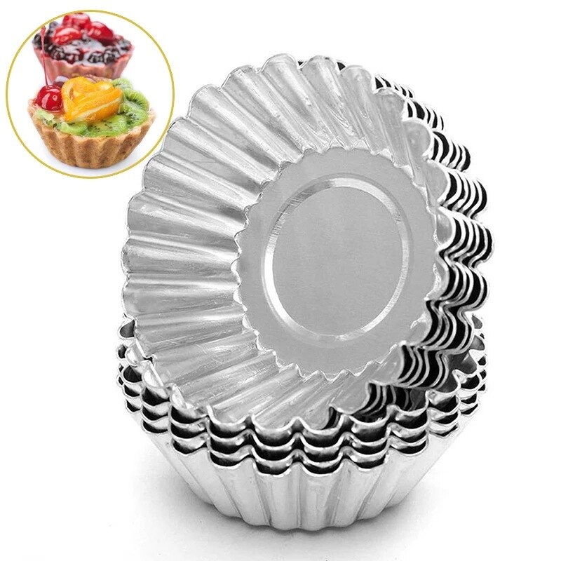 Gambar 20Pcs Lot Silver Tone Cake Cupcake Liner Egg Mould Reusable Baking Muffin Round Cup Mold Cake Tool Bakeware Baking Pastry Tools