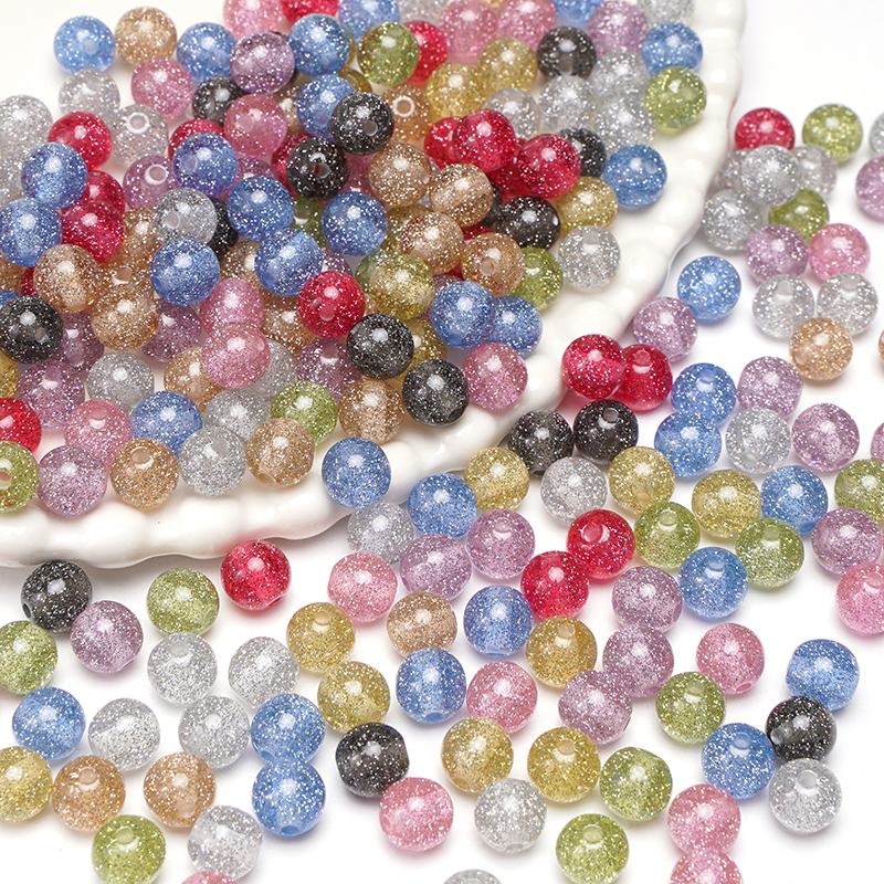10/20pcs 8/10mm Resin Colored Silver Powder Round Beads Loose Spacer Beads For Handmade Bracelet Necklace Earring Keychain DIY Craft Jewelry Making