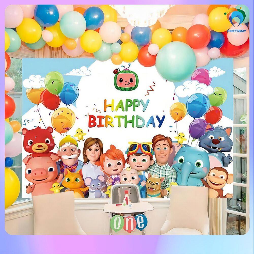 Cocomelon Birthday Decoration Set: Backdrop, Balloons, Disposable