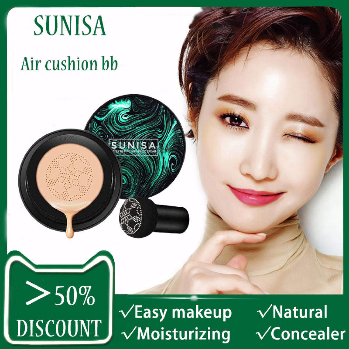 Gambar ?READY STOCK? SUNISA Air Cushion Mushroom Head CC Cream Concealer  Original Waterproof  foundation original Natural Brightening Beauty Make up Mushroom Head Air Cushion BB Cream Long Lasting Foundation Oil Control Moisturizing Liquid Foundation