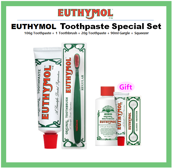 Kem đánh răng euthymol Bộ đặc biệt kem đánh răng 106g + 1 bàn chải đánh răng + 20g Kem đánh răng + 90ml súc miệng + Máy ép