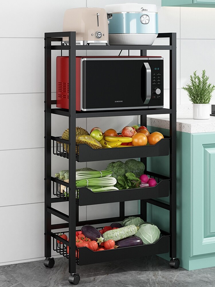 Gambar Kitchen vegetable shelf floor layers multifunctional fruit and vegetable basket microwave oven rack receive store content ark