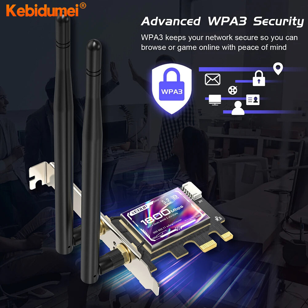 Kebidumei WiFi6 1800Mbps For Bluetooth 5.2 Dual Band 2.4G/5GHz 802.11AX PCI-E Wireless Network Card Adapter E-Sport PC Windows10/11 - Thương hiệu kebidumei Giá 485,639 Đồng*Miễn phí vận chuyển
