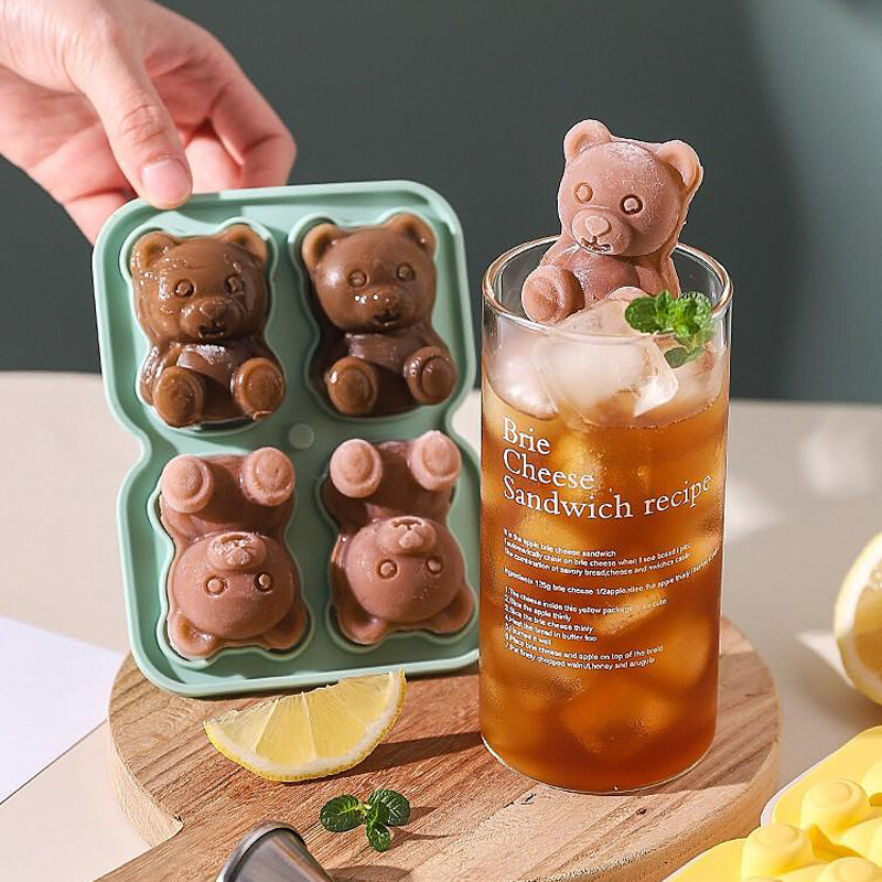 Khuôn làm đá hình gấu khay làm đá viên khuôn silicon hình gấu cocktail nước ép cà phê đá tự làm đồ uống 3d
