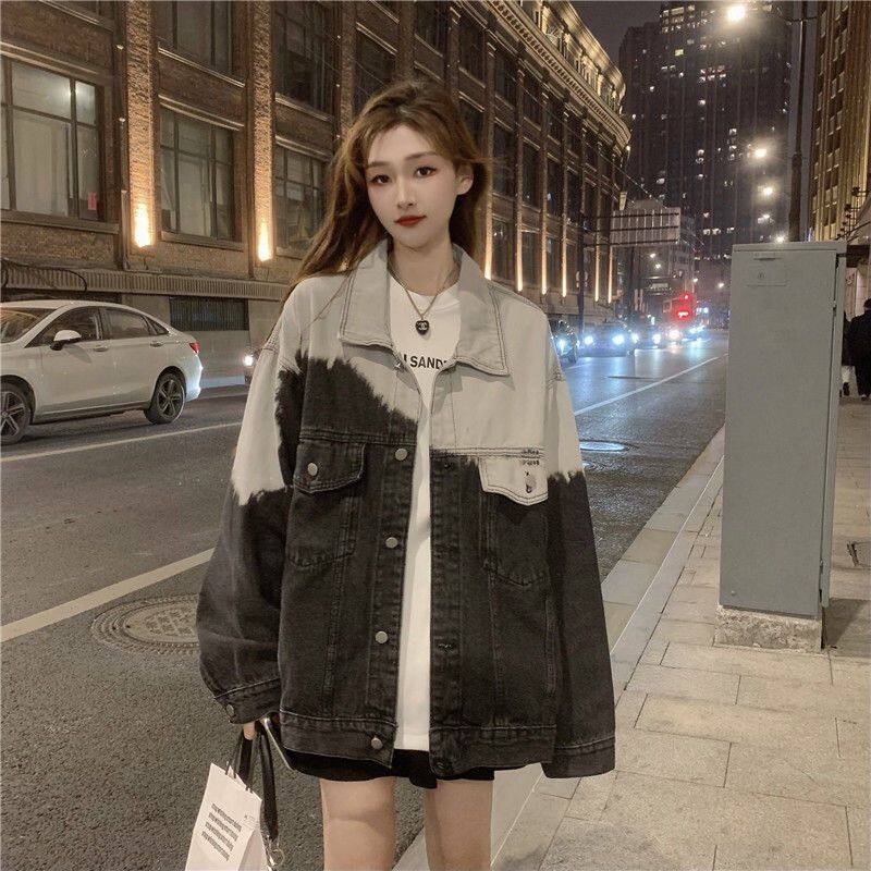 Gradient denim jacket for girls woman Korean style oversized loose