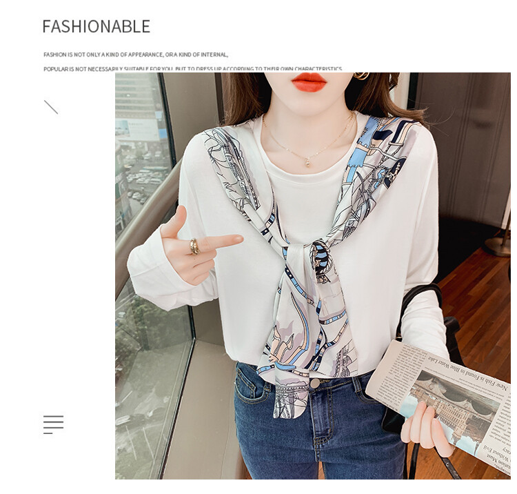 AFEG Khăn Choàng Cổ Tròn In Hình Hàn Quốc Mới Áo Thun Dài Tay Phù Hợp Mọi Thời Trang Thường Ngày Cho Nữ