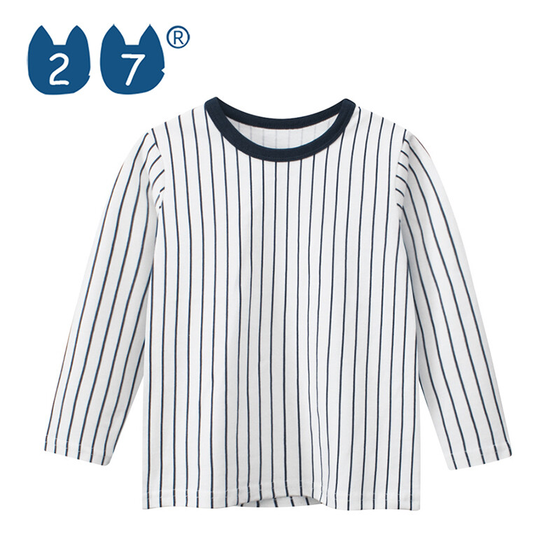 27kids children's long sleeved T-shirt autumn Korean version children's clothing 2024 trendy brand new striped T-shirt base shirt children's clothing pure cotton soft and comfortable boy and girl baby clothes black gray white ราคา 158 บาท*ส่งฟรี