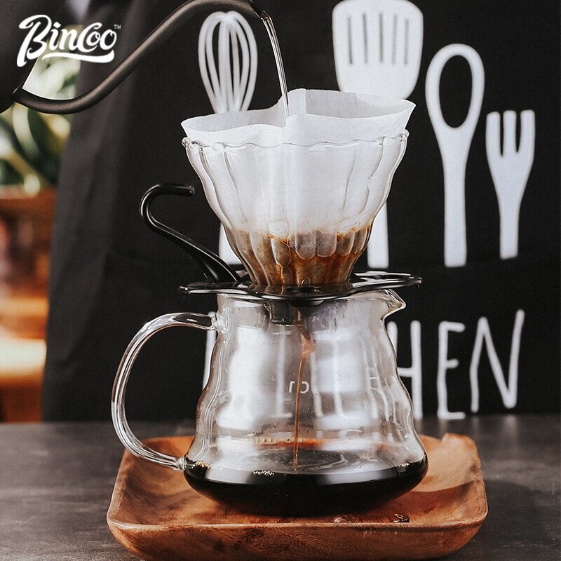 BINCOO Coffee Dripper Glass Coffee Filter Cup Stainless Steel Hand-Pour Coffee Maker Suit Dripper Set ราคา 242 บาท*ส่งฟรี