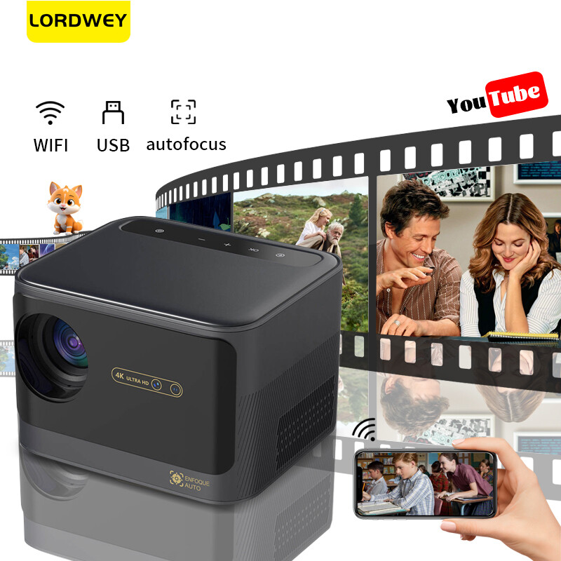 LORDWEY X5 Android 9.0 Projector 4K WiFi 6 2+32G 12000 Lumens Full HD LCD Home Theater Auto Focus Keystone 1080P Portable Projector ราคา 9,999 บาท*ส่งฟรี