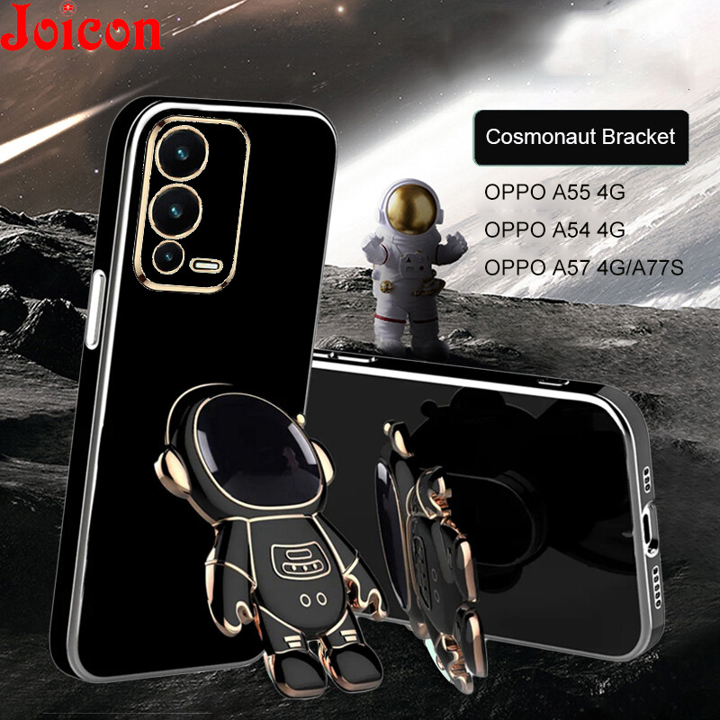 Hàng Mới Về Ốp Điện Thoại Hình Phi Hành Gia Đứng Cho OPPO A55 4G/A54 4G/A57 4G/A77S Ốp Robot Cosmo Ốp Có Giá Đỡ Chức Năng Muliti Ốp Lưng Máy Ảnh Ống Kính Mạ Điện Chống Sốc Mềm