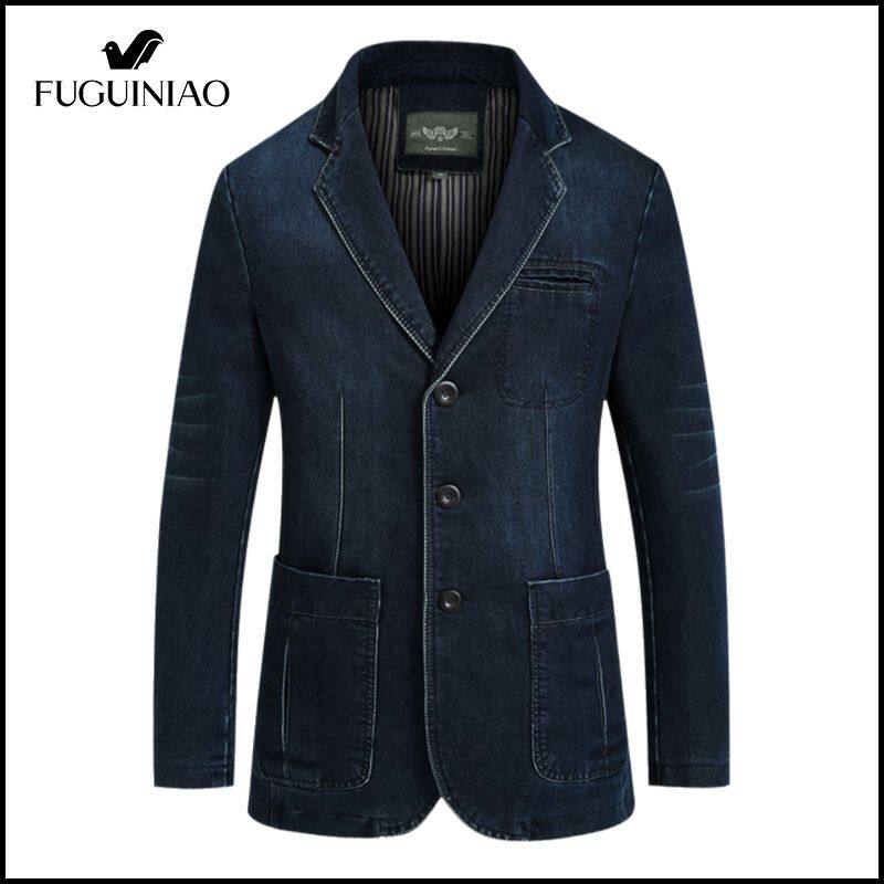 Fuguiniao Mùa Xuân denim mới Phù Hợp Với Nam Giới Của Giản Dị dáng rộng ngoại cỡ Denim Phù Hợp Với Áo Khoác